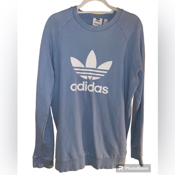 Adidas Ash Blue Crew Neck Sweatshirt Trefoil Logo Crew Size Large - Picture 4 of 6